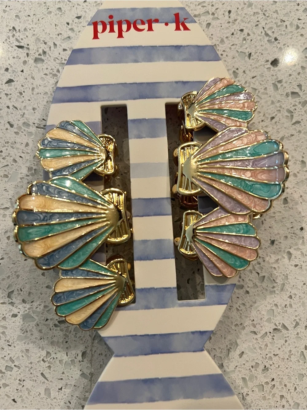 Piper Pastel Shell Clip Set with Gold Accents - Pink, Mint, Cream